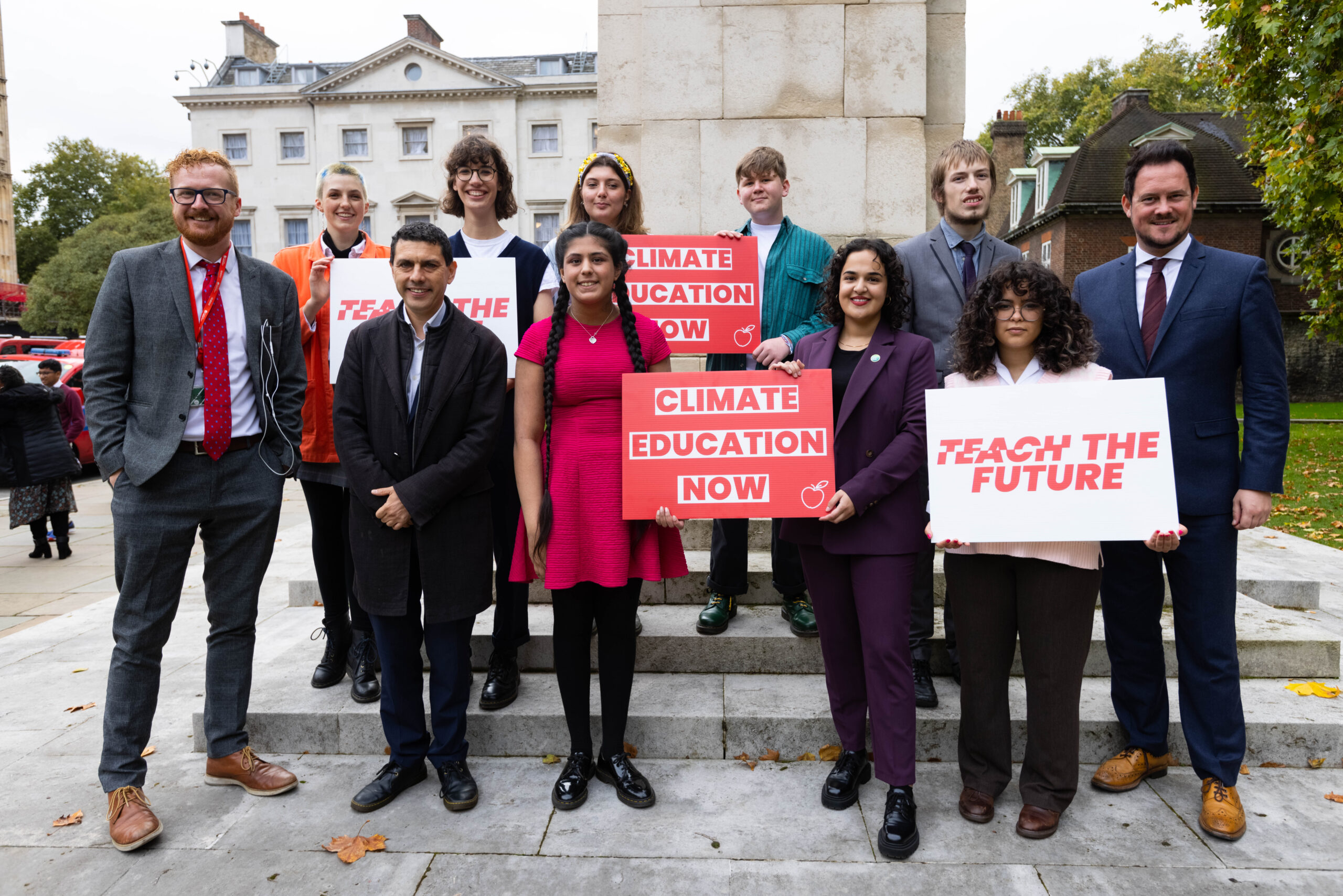 Nadia Whittome with young people from Teach the Future and other MPs